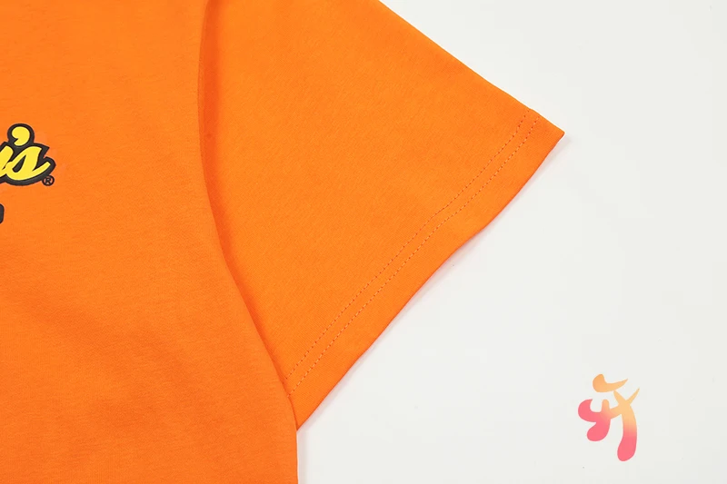 VANDYTHEPINK-قمصان قطنية للرجال والنساء ، قمم برتقالية ، فطيرة شوكولاتة ، حروف كرتونية ، أكمام قصيرة ، ملابس خروج فضفاضة كاجوال ، 24ss