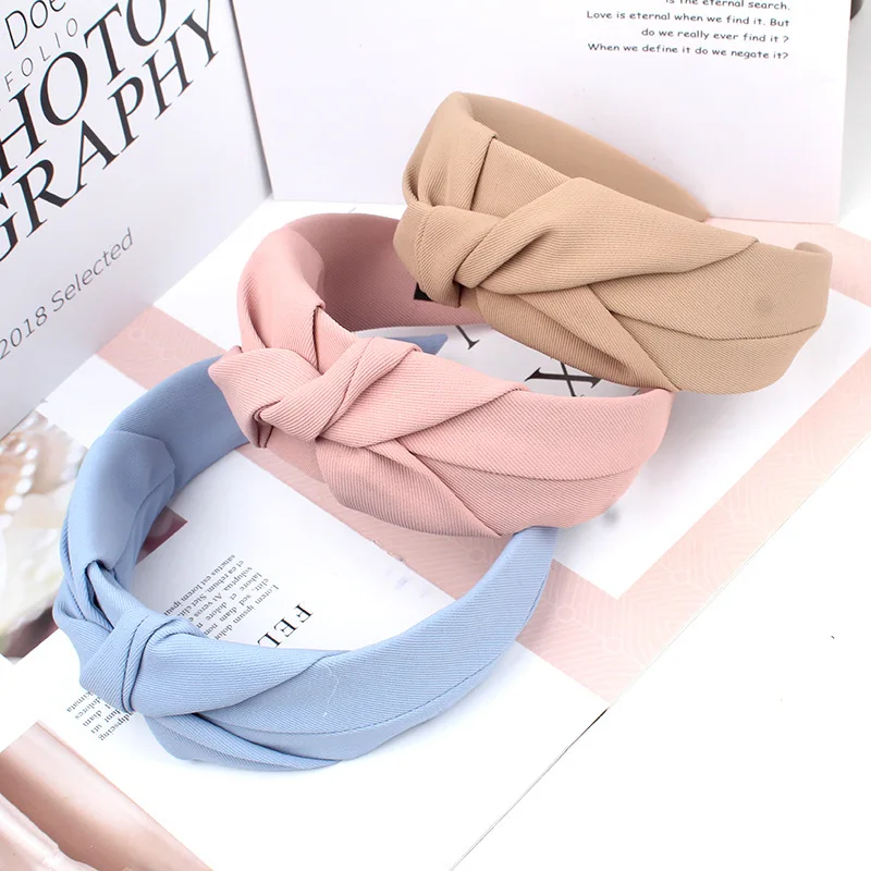 New Fashion Knotted Headbands for Women Solid Color Girls Cloth Hair Bands Wide Hairband Soft Hair Hoop Hair Accessories