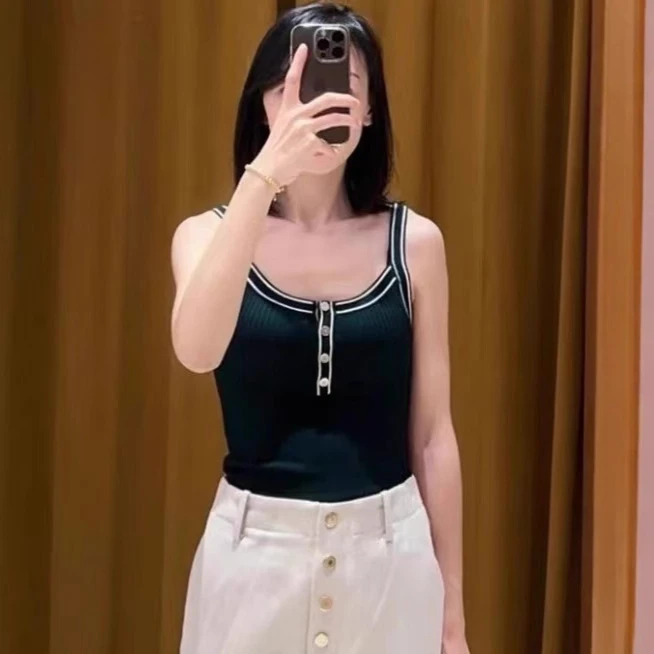 

2025 Women's Casual Slim Fit Knitted Camisole Ladies Elegant Tops