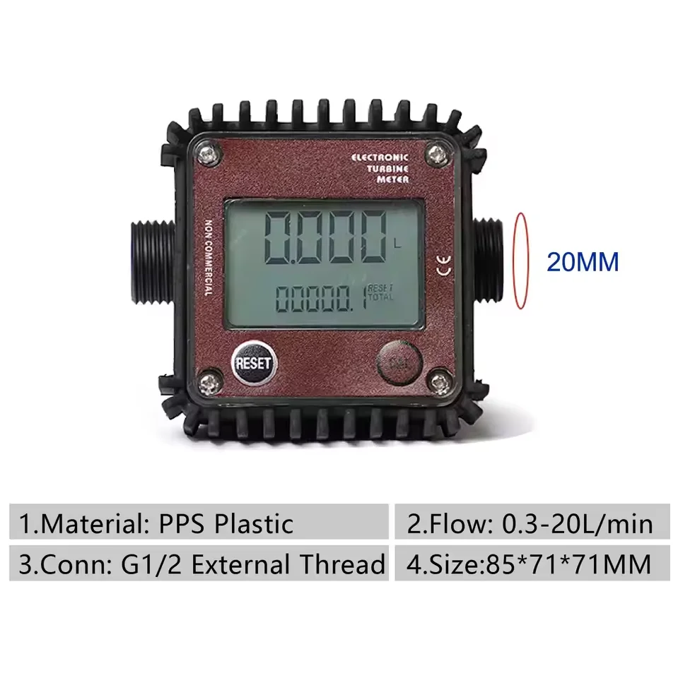 K24 Elektronische Turbine Flowmeter Kunststof Roestvrij Draad Hoge Precisie Digitale Gear Flowmeter voor Water Ureum Diesel Benzine