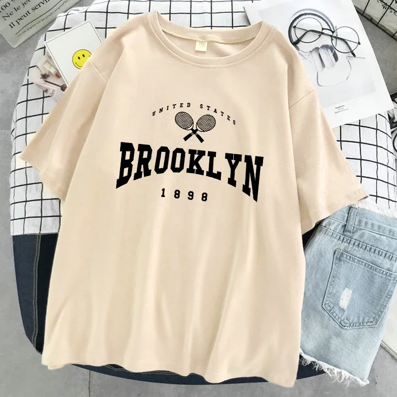 Summer Clothes Casual Cotton Tshirts United States Brooklyn 1898 Print Female T Shirts Hip Hop Breathable T-Shirt Street