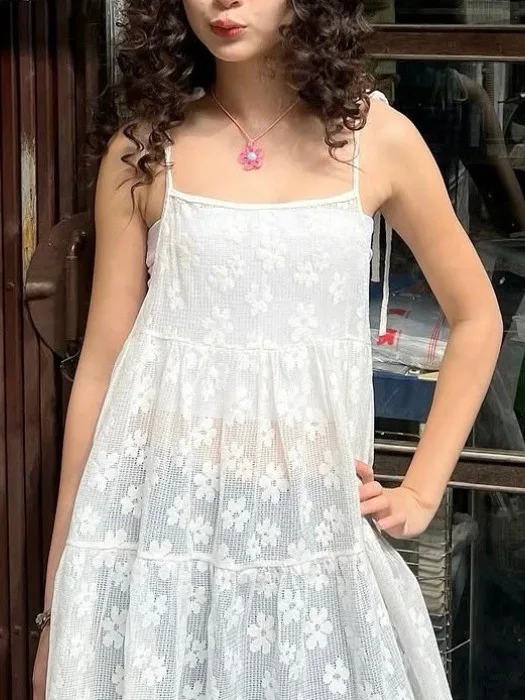 Sweet Floral Embroidery ter Dr Women's Summer Age-Defng Design Fre Casual Vest Dr Square Neline Svel