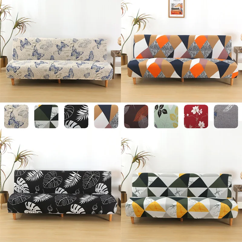 L-Shape Sofa Cover/Armless Full Wrap Sofa Bed Cover Stretch Milk Silk Elastic 160/190cm Non-slip Washable All Season Universal