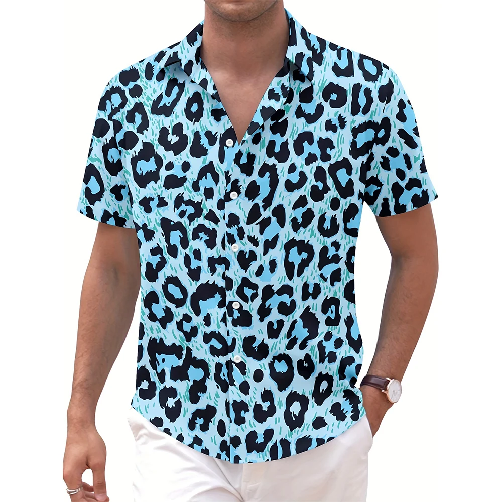 Leopard 3D Print Hawaiian Beach Shirts Men Women Casual Fashion Streetwear Oversized Short Sleeve Shirt Tops Blouse Man Clothing