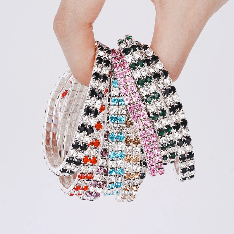 

Fashion Multiple Mix Color Elastic Crystal Rhinestone Bracelet Woman Stretch Jewelry Gold Color Wristband Daily Female Bracelets