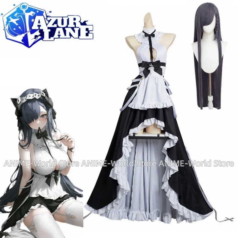 

Game Azur Lane KMS August von Parseval Cosplay Costume Maid Dress Outfits Wig Halloween Carnival Suit