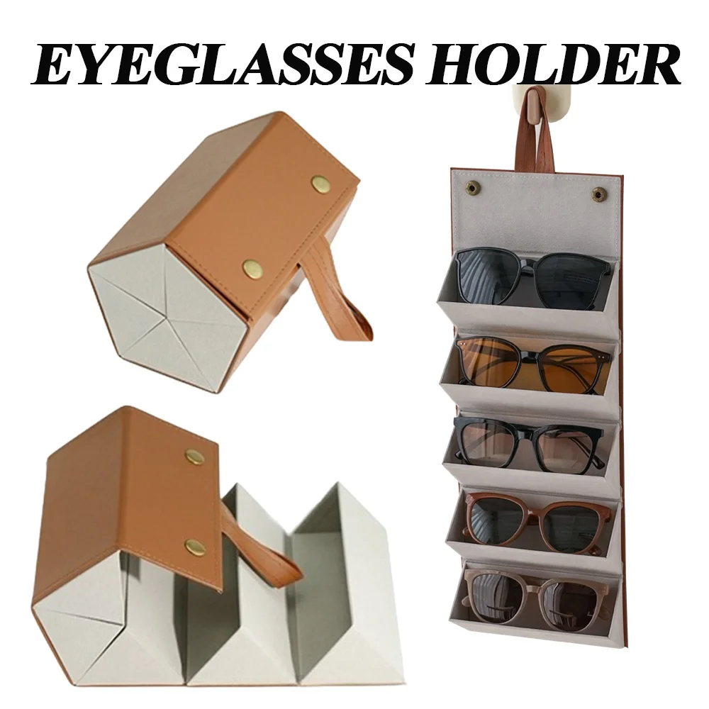 

1pc 5 Slots PU Leather Sunglasses Storage Case Portable Foldable Eyeglasses Organizer Display Multi Hanging Eyeglasses Holder