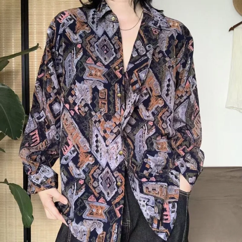 Y2k Clothes Vintage Print Shirts&blouses Women Tops Spring Autumn Chic Blusas Mujer Fashion Versatile Loose Camisas