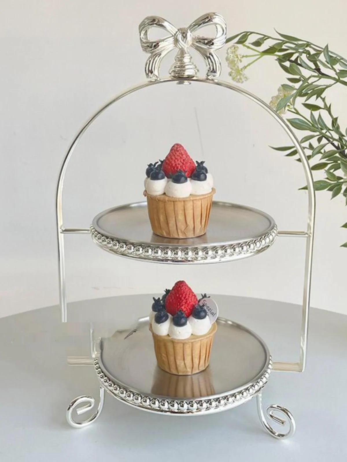 

Blue Lotus Stainl Steel Two-Layer Fruit Tray Display Piece ternoon Tea Cake Plate Dert Table Living Room Decorative Item