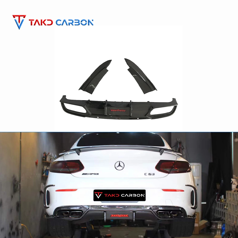 C63 W205 TAKD Real Car Data Development Dry Carbon Fiber Rear Car Bumper Diffuser Lip For BENZ AMG C63 W205 Coupe