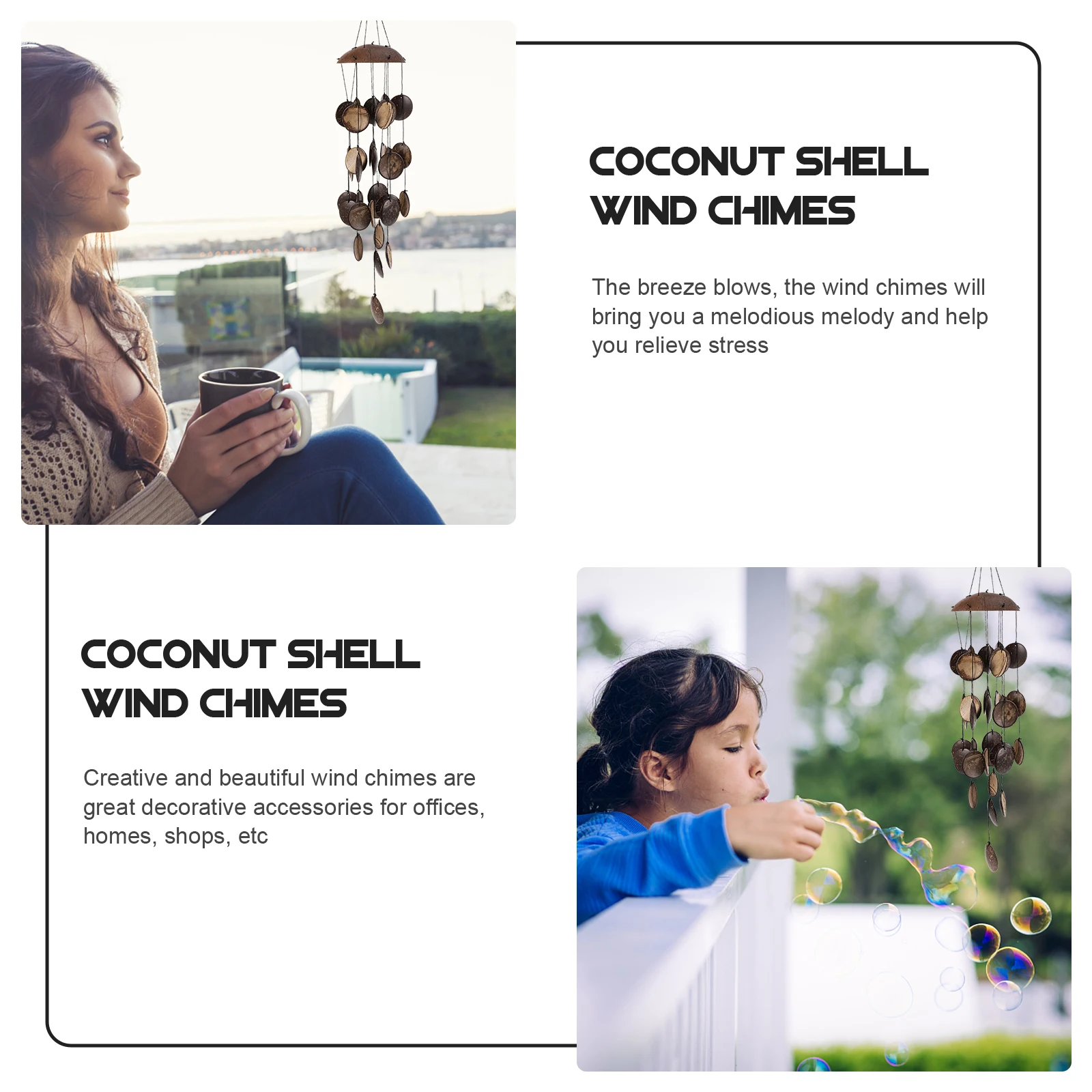 

Light Brown Coconut Shell Wind Chimes Creative Home Garden Window Hanging Decor Wind Bell For Office Shop Decorative Accessories