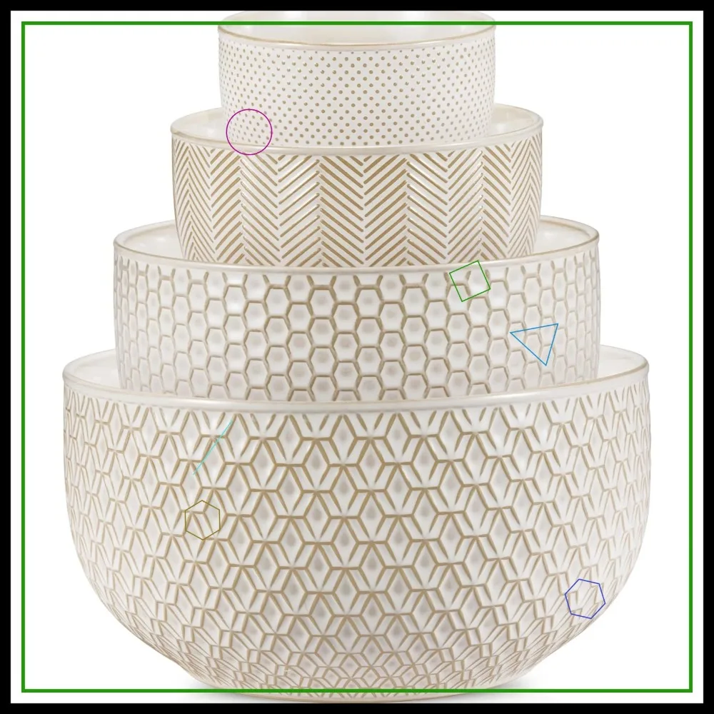 

Ceramic Mixing Bowls Set of 4, Embossed Kitchen Dishware, Microwave and Dishwasher Safe, 20-145 oz, Ivory