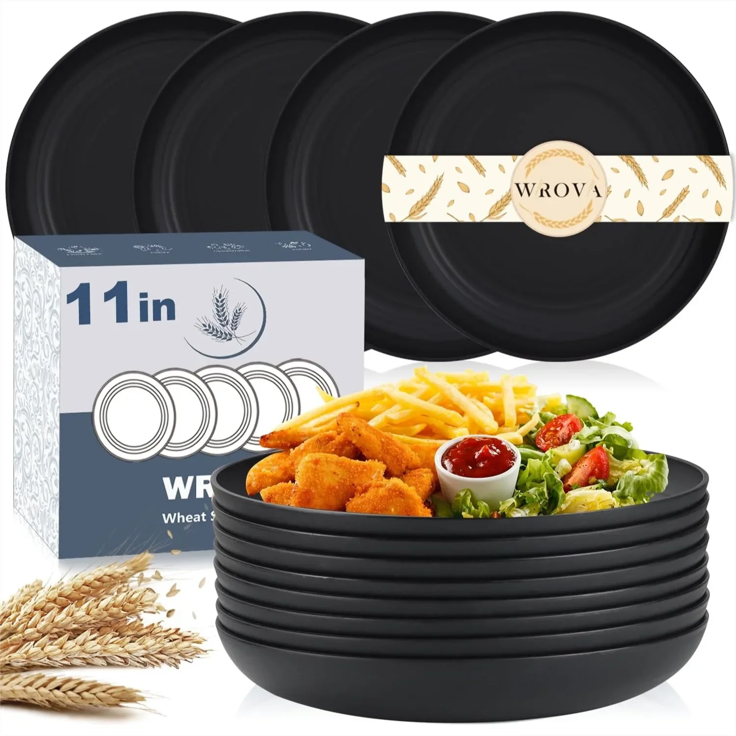 

Wheat Straw Dinner Plates - 11 Inch Unbreakable Set of 8, Dishwasher & Microwave Safe for Kitchen and Camping