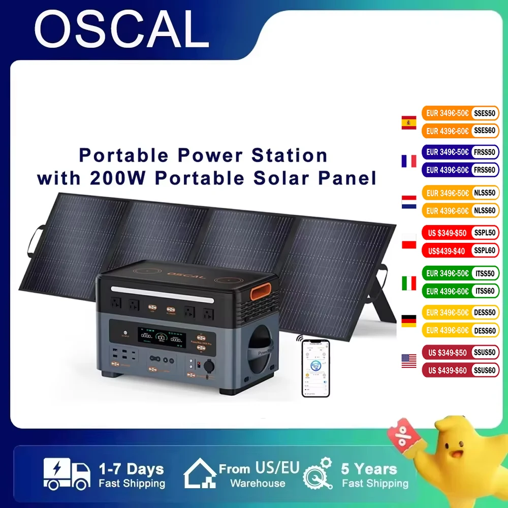 

Oscal Blackview Portable Power Station 2400W AC Output 1872Wh LiFePO4 Battery 16 Outlets 80% Charge in 1Hr With 200W Solar Panel