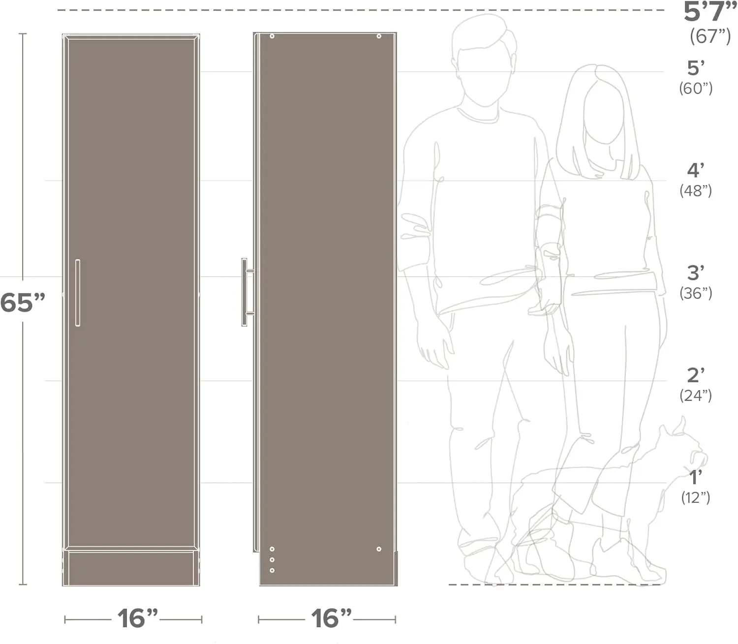 65-Inch Tall White Narrow Storage Cabinet with Doors and Shelves, Easy Assembly