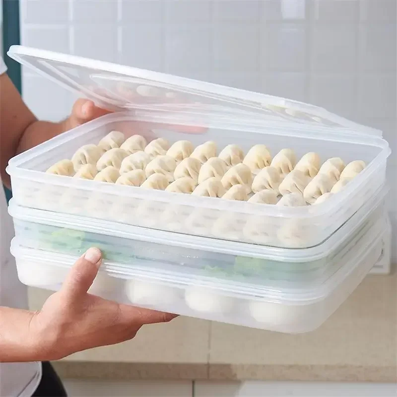 2 layer dumpling box refrigerator food container no divide kitchen transparent with cover plastic storage case  mx621113