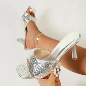 女士涼鞋 新款夏季水鑽女士設計師鞋 性感高跟鞋 女士金銀色女士拖鞋 高跟涼鞋 10 最佳銷售 金赫爾斯 - №10