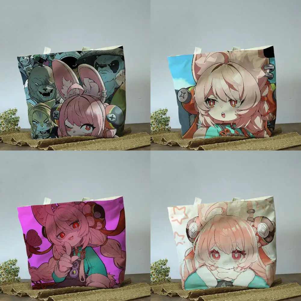 

ZZZ Zhao Furry rabbit Plain Beige Cotton Polyester Canvas Shoulder Bag for Grocery & Travel