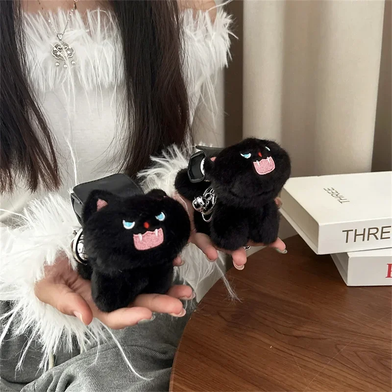 Рюкзак Black Cat, плюшевый чехол для AirPods 4 Airpod 1 2 3 Pro Pro2, Bluetooth-наушники, зарядное устройство, защитный чехол для наушников