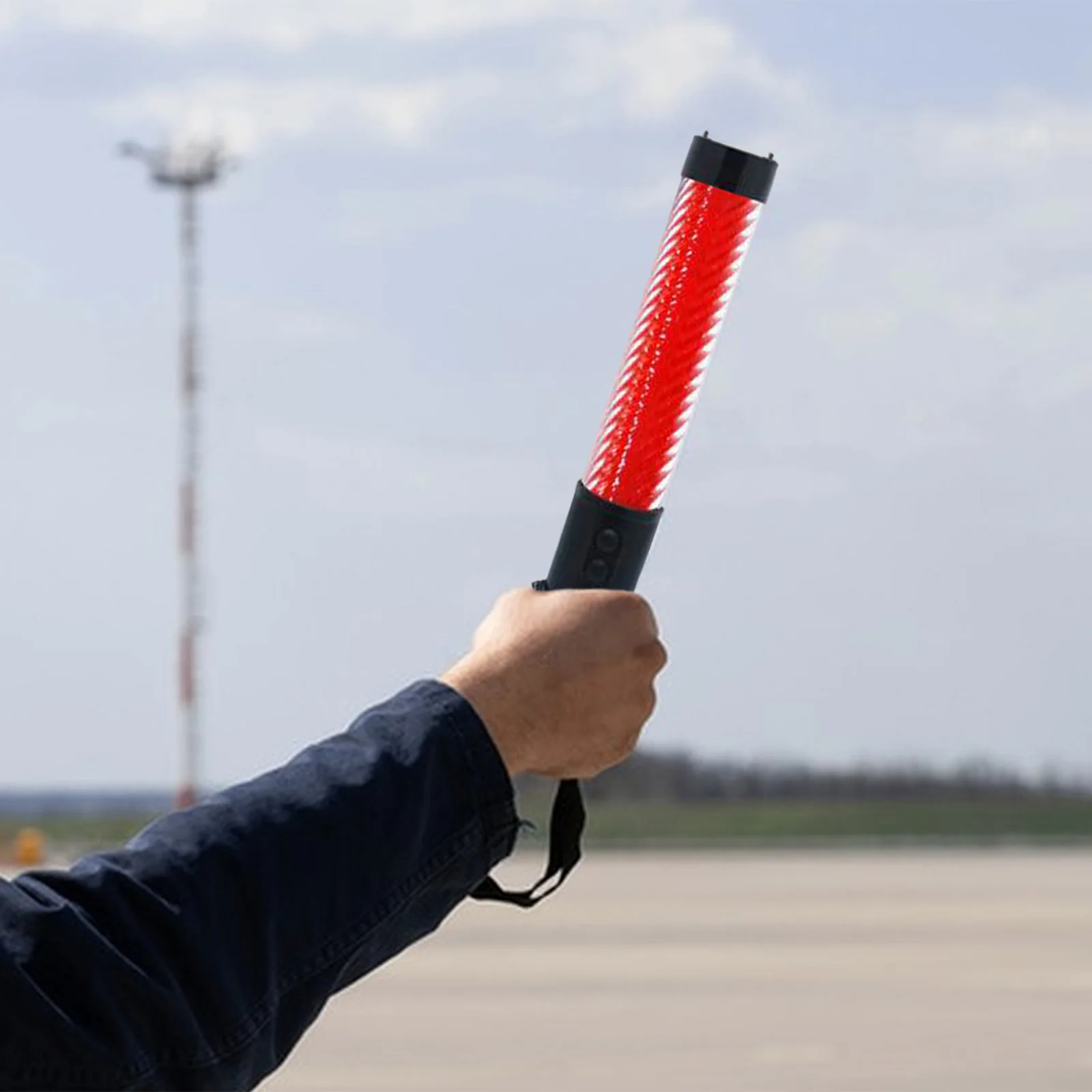 Palo de Control de tráfico recargable, versátil, práctico, portátil con correa para la muñeca para seguridad, aeropuerto, estacionamiento por carretera, direccionamiento de automóviles