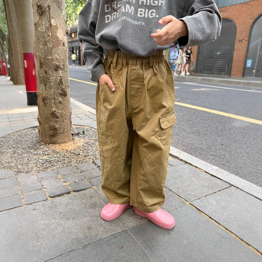 Children's Army Green Overalls Korean Version of Trendy Cool Big Pockets Loose Baby Foreign Style Versatile