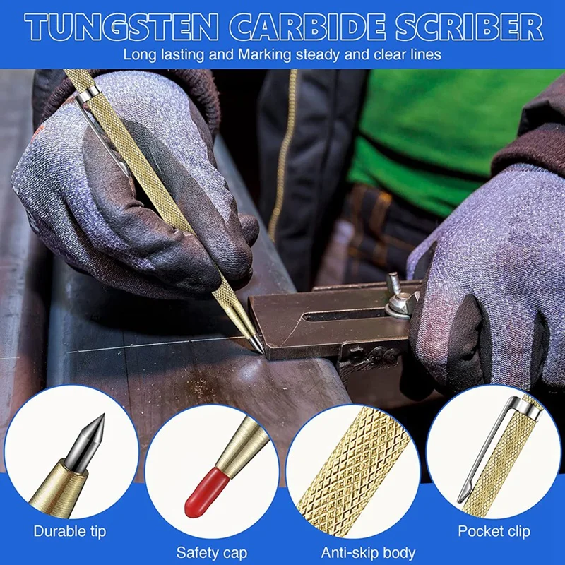 Scriber Marking Tools Carpenter Pencils Set With Automatic Center Punch, Carbide Scribe Tool