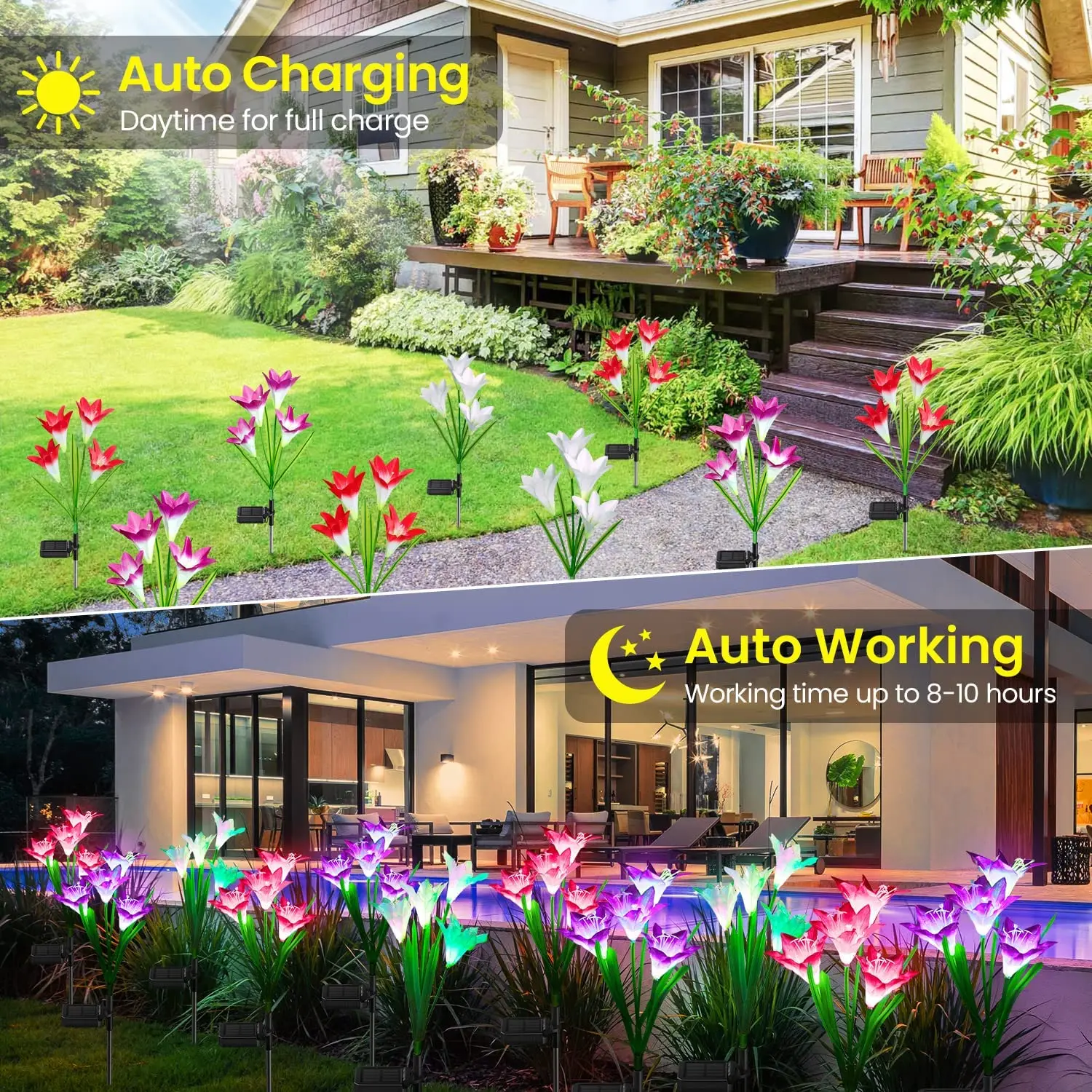 Solar Garden Lights Led Light Outdoor Multi-Color Changing Lily Solar Flower Lights for Patio Yard Garden Christmas Decoration