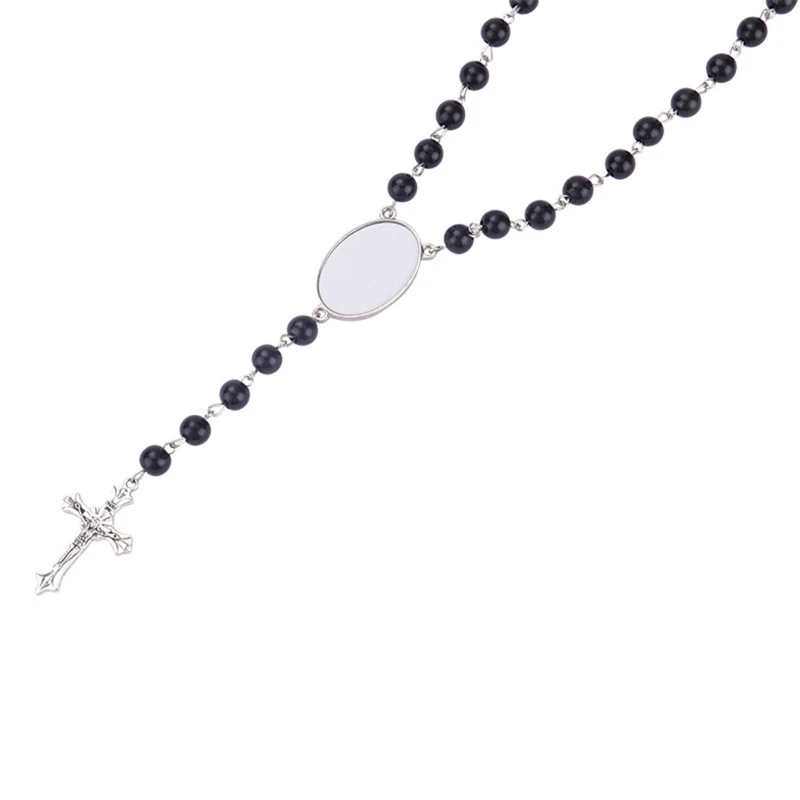 Trendy Cross Pendant Sublimation Necklace Rosary Beads Necklace Catholicism Prayer Religious Jewellery for Family Elders