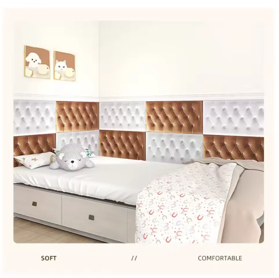 Home Decoration Anti-Collision 3D Soft Package Bed Sticker Thickened Self-Adhesive Wall Sticker Diy for Tatami Headboard Bedroom