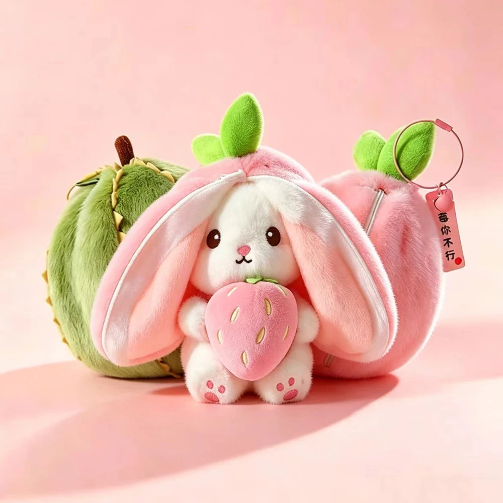 mini-pelucia-fofa-2-em-1-coelho-fruta-durian-abacaxi-e-morango--bichinho-de-pelucia-macio-pingente-presente-da-sorte