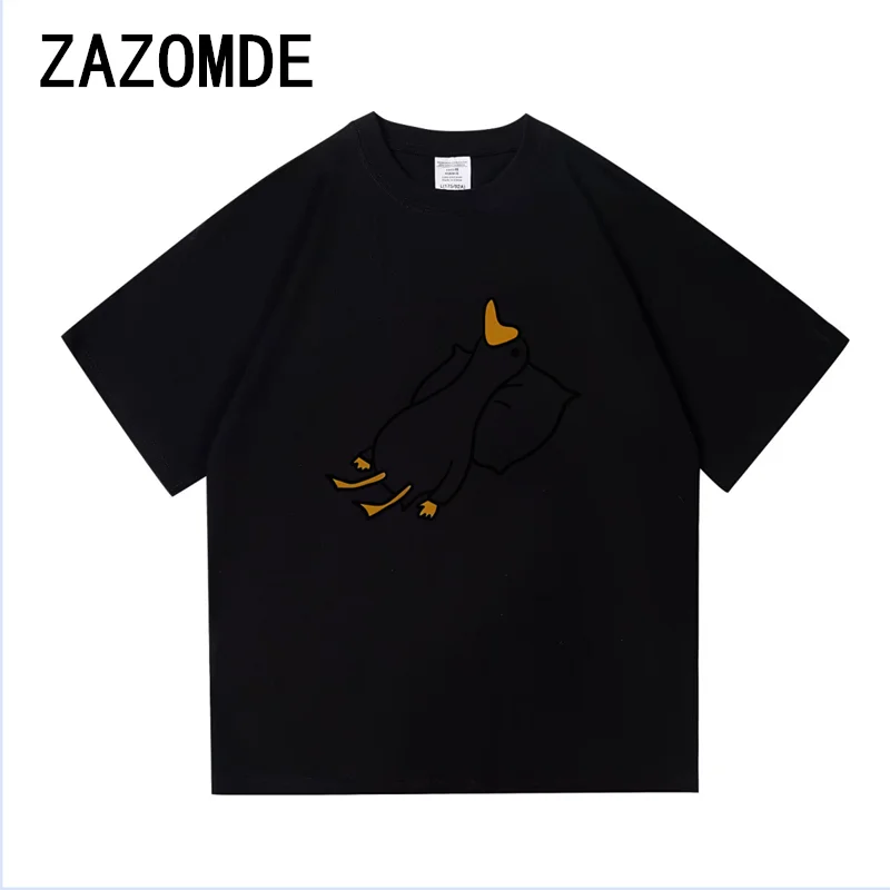 ZAZOMDE New Men Funny Cartoon Duck Print T Shirt Comfortable O Neck Pullover Short Sleeve Cotton T-shirt Top Clothes Oversized