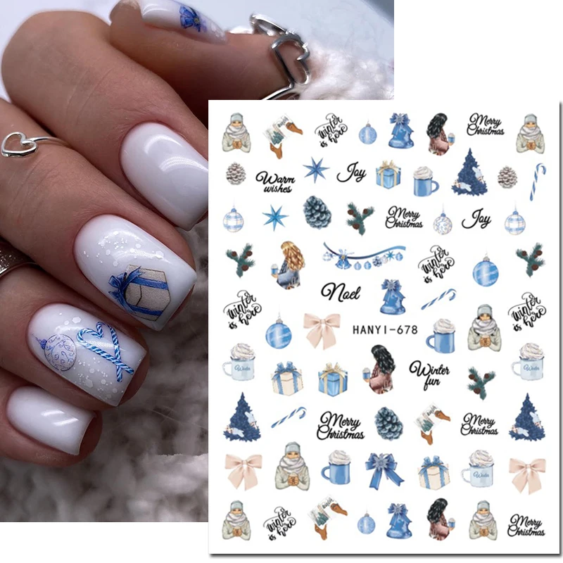 3d Nail Art Stickers Christmas Day Gifts Trees balloons Pinecones Snowflakes Decals For Nails Decoration Manicure Salon Beauty