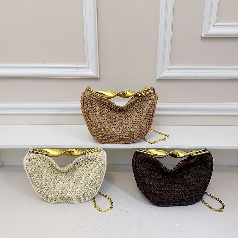Women's Vacation Style Woven Crossbody Bag French Summer Casual Fashion Elegant Versatile Female Luxury Design Handbags