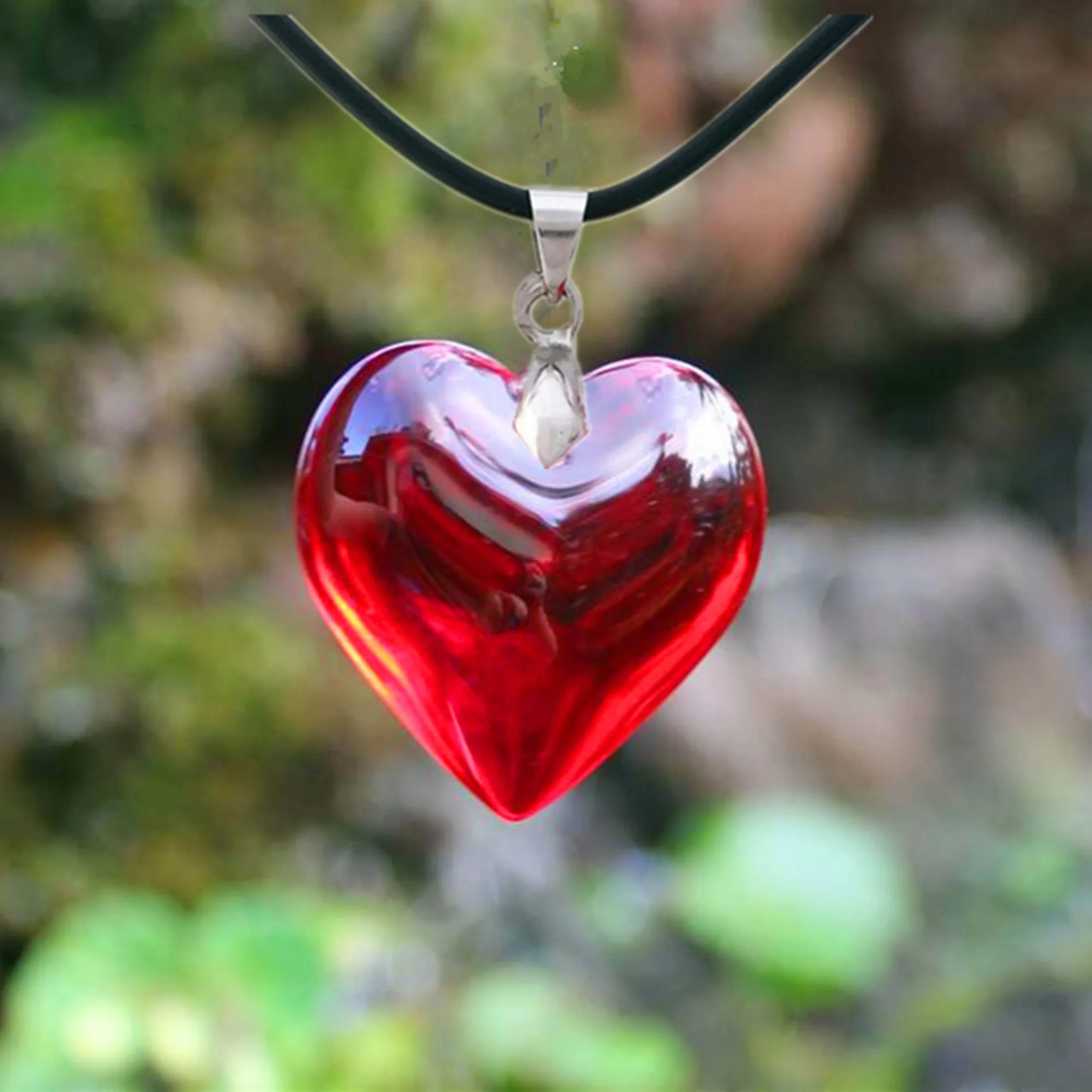 Unique Clear White gradually-changed color Crystal Glass Heart Pendant & Chain Necklace Angel Aura rainbow heart necklace