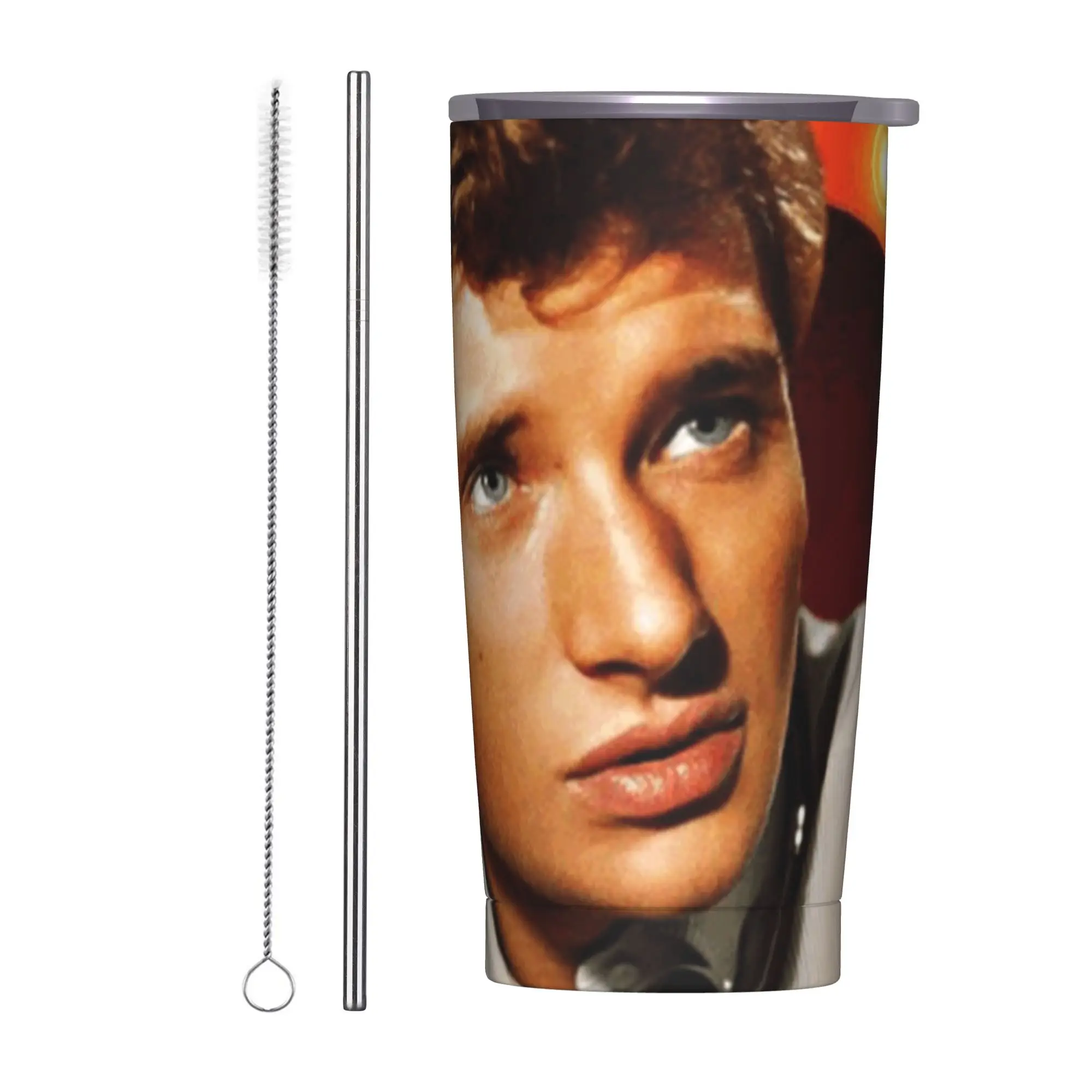 Johnny Hallyday Tumbler Vacuum Insulated Rock French Singer Coffee Cups Vacuum Flask Travel Outdoor Mugs Water Bottle, 20oz