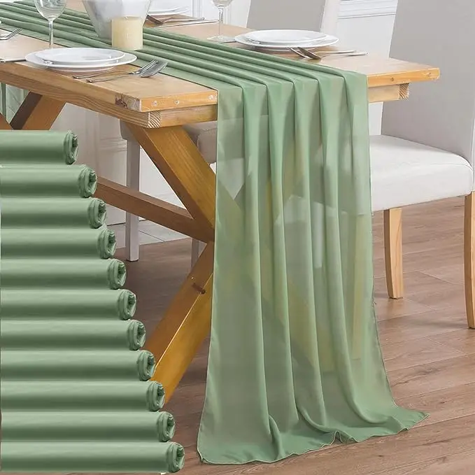 

12pcs Chiffon Table Runner Luxury Bridal Shower Birthday Party Supplies Wedding Table Decoration Easter Decorations for Home