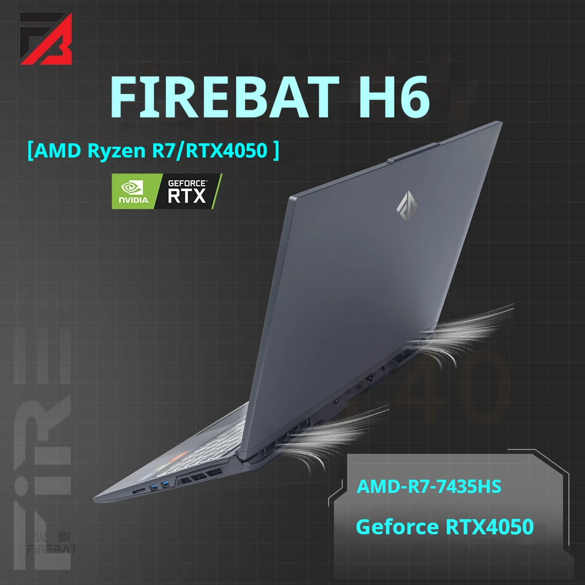 FIREBAT H6 16 Polegada Geforce RTX 4050 AMD Ryzen7 7435HS DDR5 165Hz FHD Wifi6 BT5.1 16GB 512GB Gaming Gamer Notebook Laptop