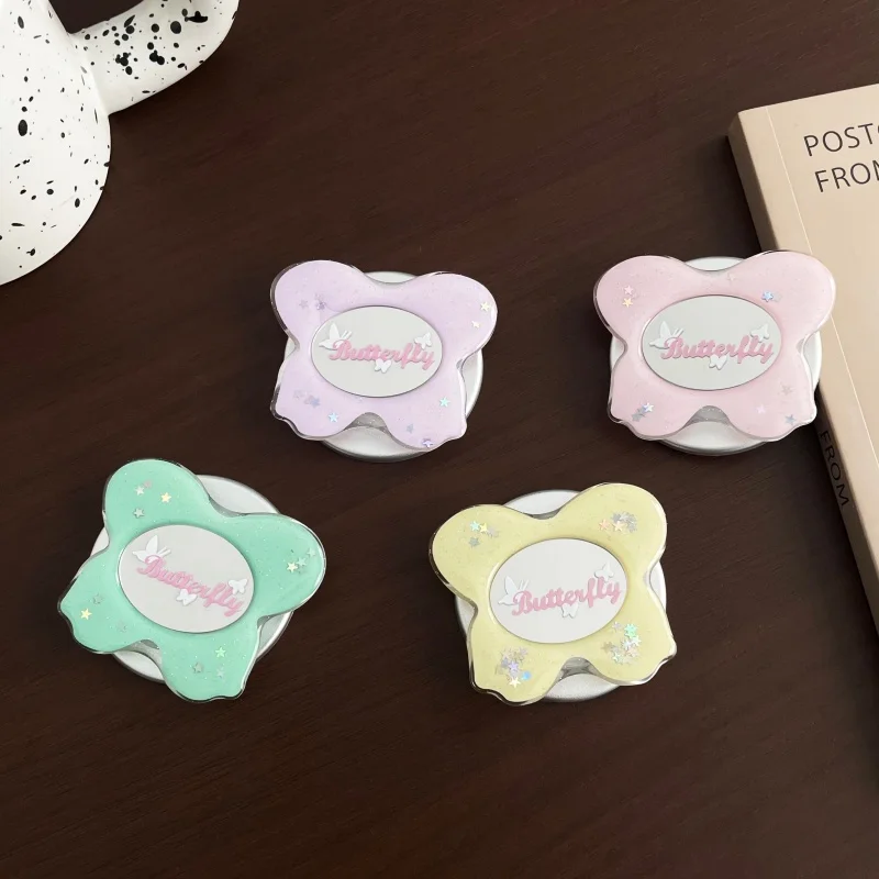 

Korean Cute Glitter Butterfly Mirror For Magsafe Griptok Holder Phone Finger Ring Stand Support For iPhone 16 Girl Bracket