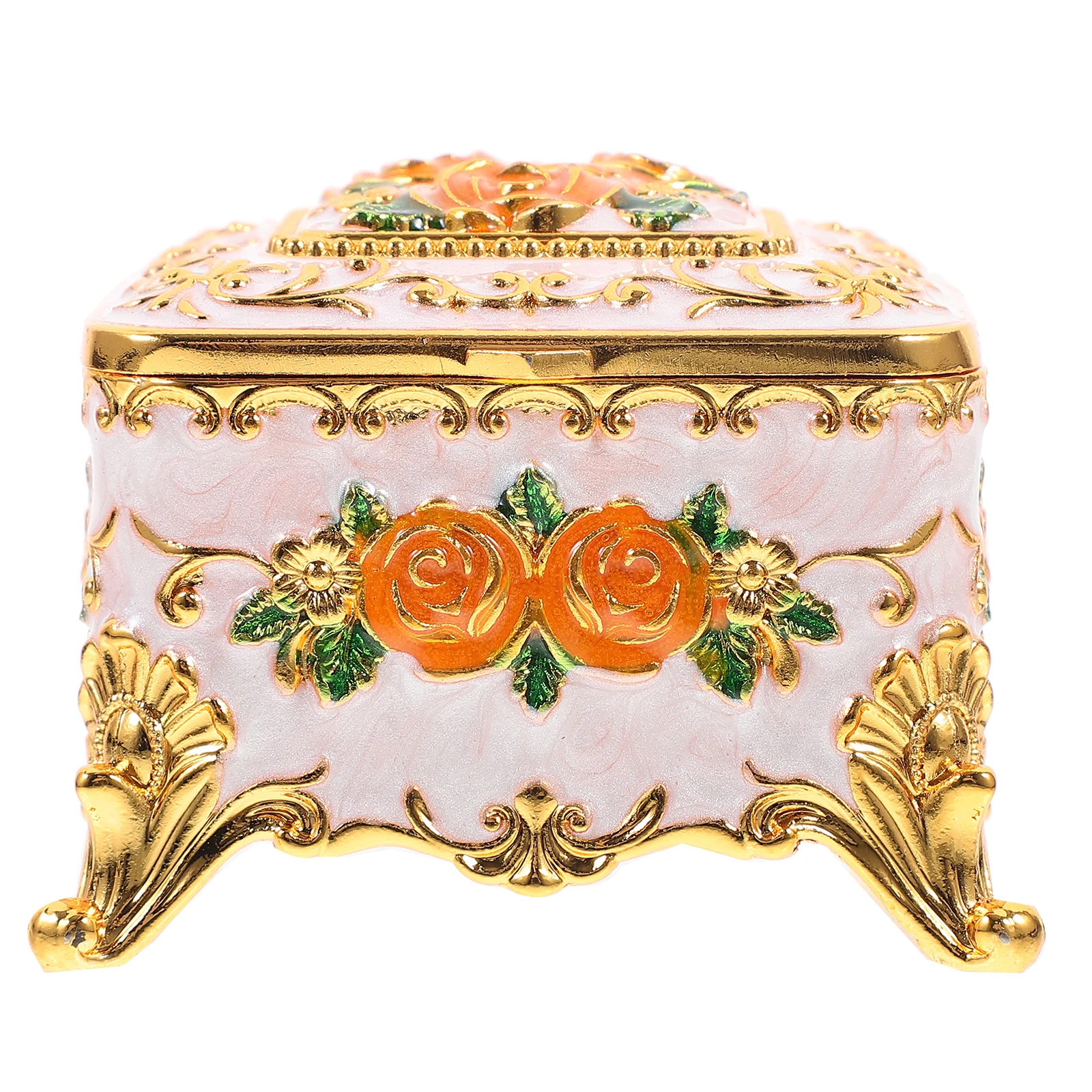 

Exquisite Alloy Jewelry Organizer Relief Rose Trinket Decorative Earring Case Home Decor Metal Storage Box