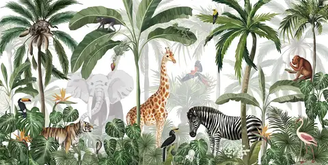 Customized Size Wallpaper Forest Animal Tropical Plant Mural Home Decoration Elephant Giraffe Monkey Zebra mural 3d wallpaper