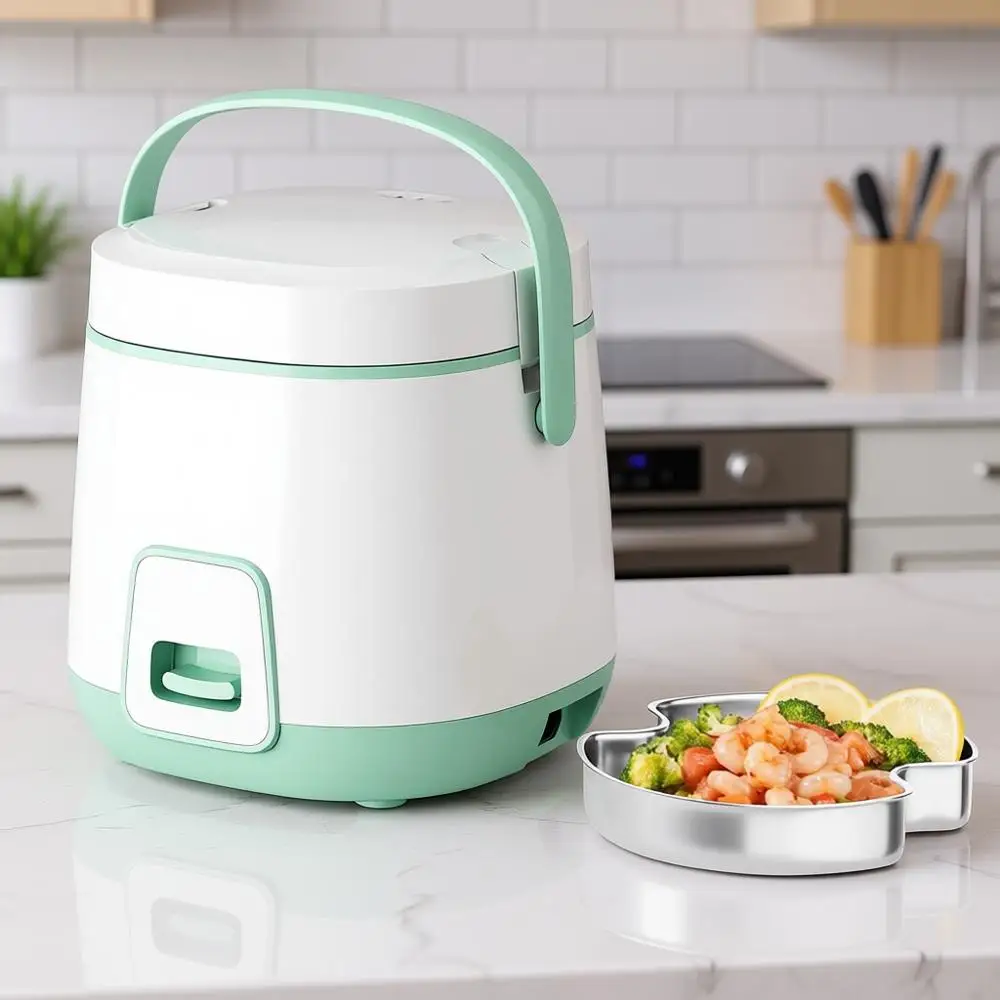 

2-Cup Uncooked Mini Rice Cooker, 4-Cup Cooked, Non-stick Coating, 1.2L Small Maker, Portable Travel Cooker with Steam Tray, Rice