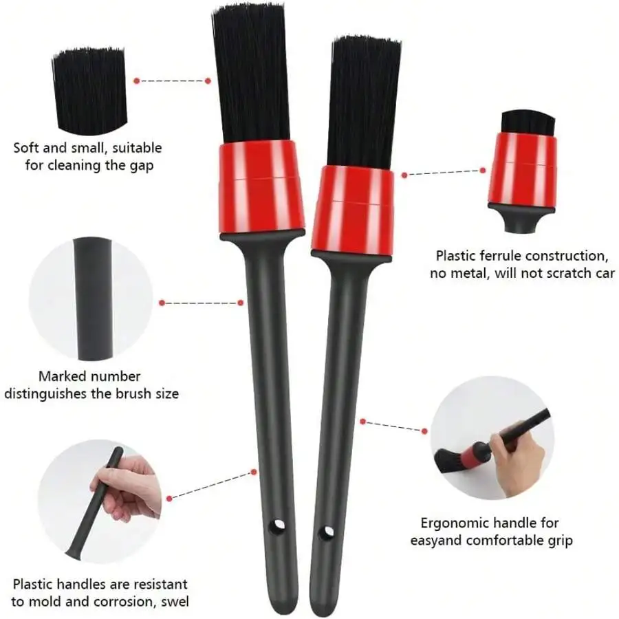 

Car Detailing Brush Set Interior Exterior Cleaning Brushes Plastic Ferrule No Scratch For Auto Truck SUV RV Motorcycle