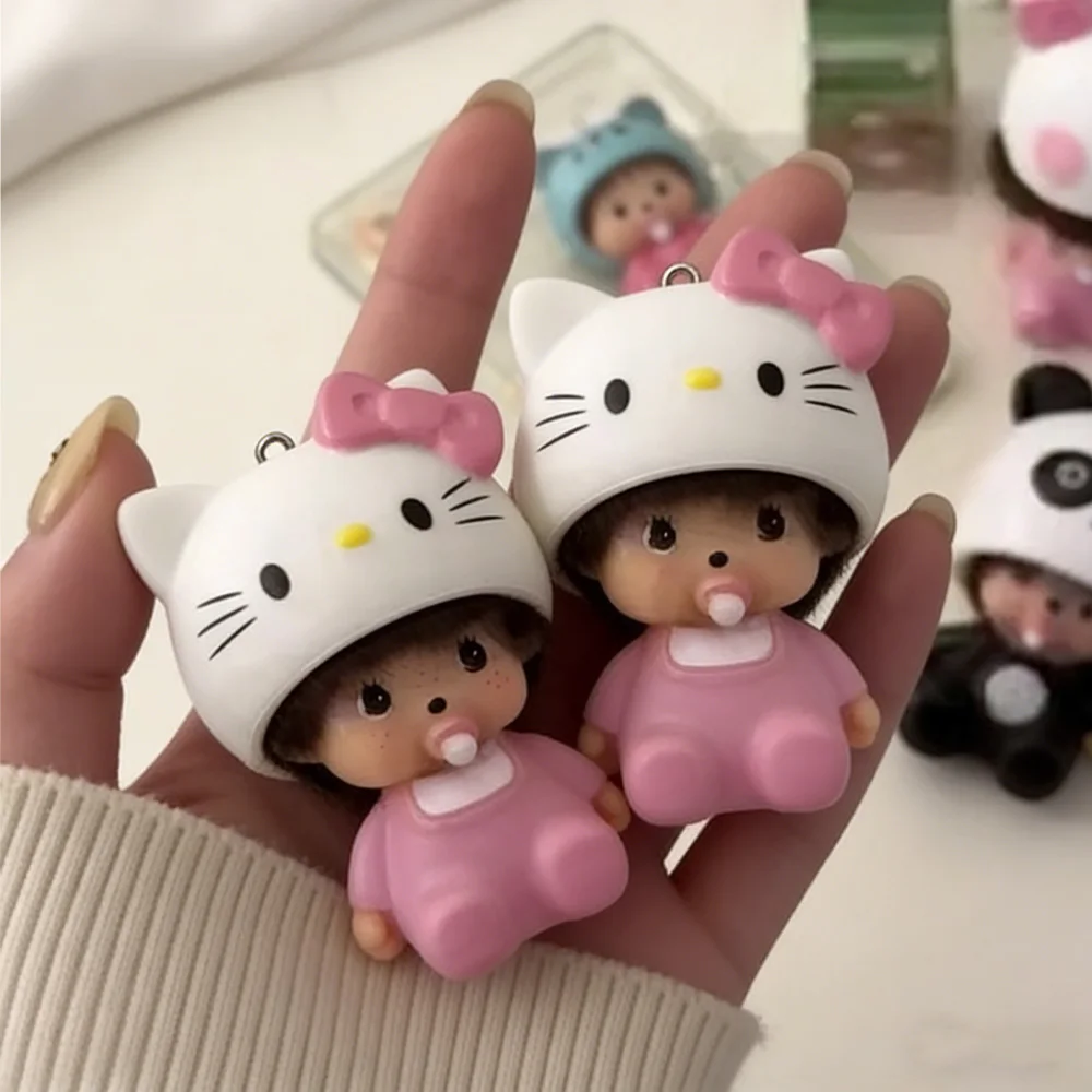

2026 Hot Monchhichi Keychain Hello Kitty Cartoon Keyring Cute Monchi Kitty Keychains for Bags Accessories Children's Day Gift