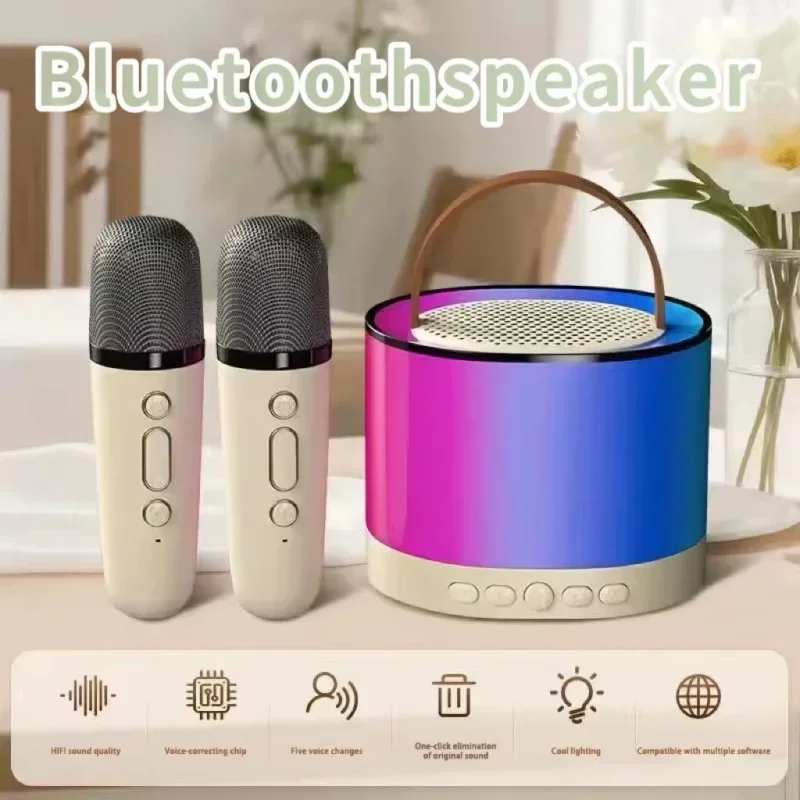 K52 Wireless Bluetooth Speaker Multifunction with Double Mic RGB Light Portable Music Player Karaoke Machine for Child Home Gift