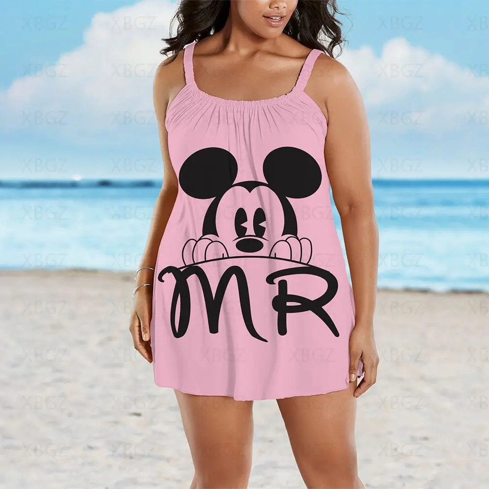 Vestidos bohemios de talla grande para mujer, trajes sexys sin mangas con estampado de Mickey de Disney, holgados, 2022