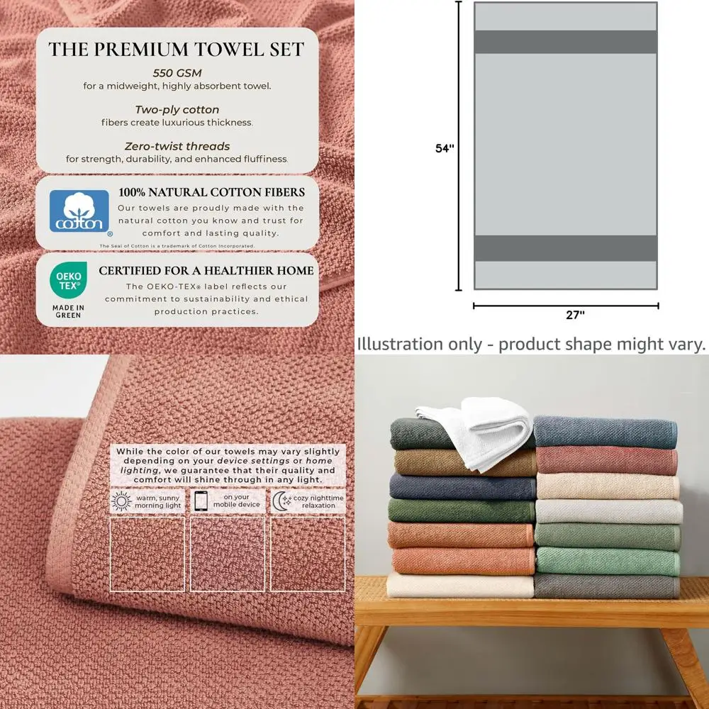 

Набор из 4 хлопковых банных полотенец 54x27 см - мягкие, быстросохнущие, долговечные - с узором «Пустынная роза»