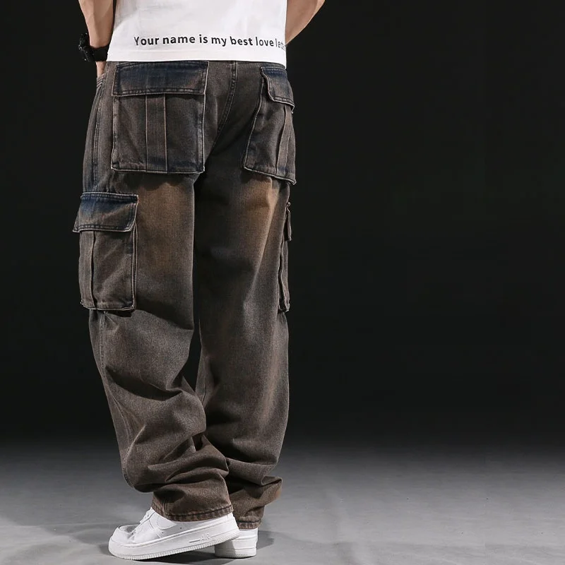 

Мужские широкие джинсы-карго American Sle, рабочая одежда с высокой талией, длинные брюки из хлопка 00%