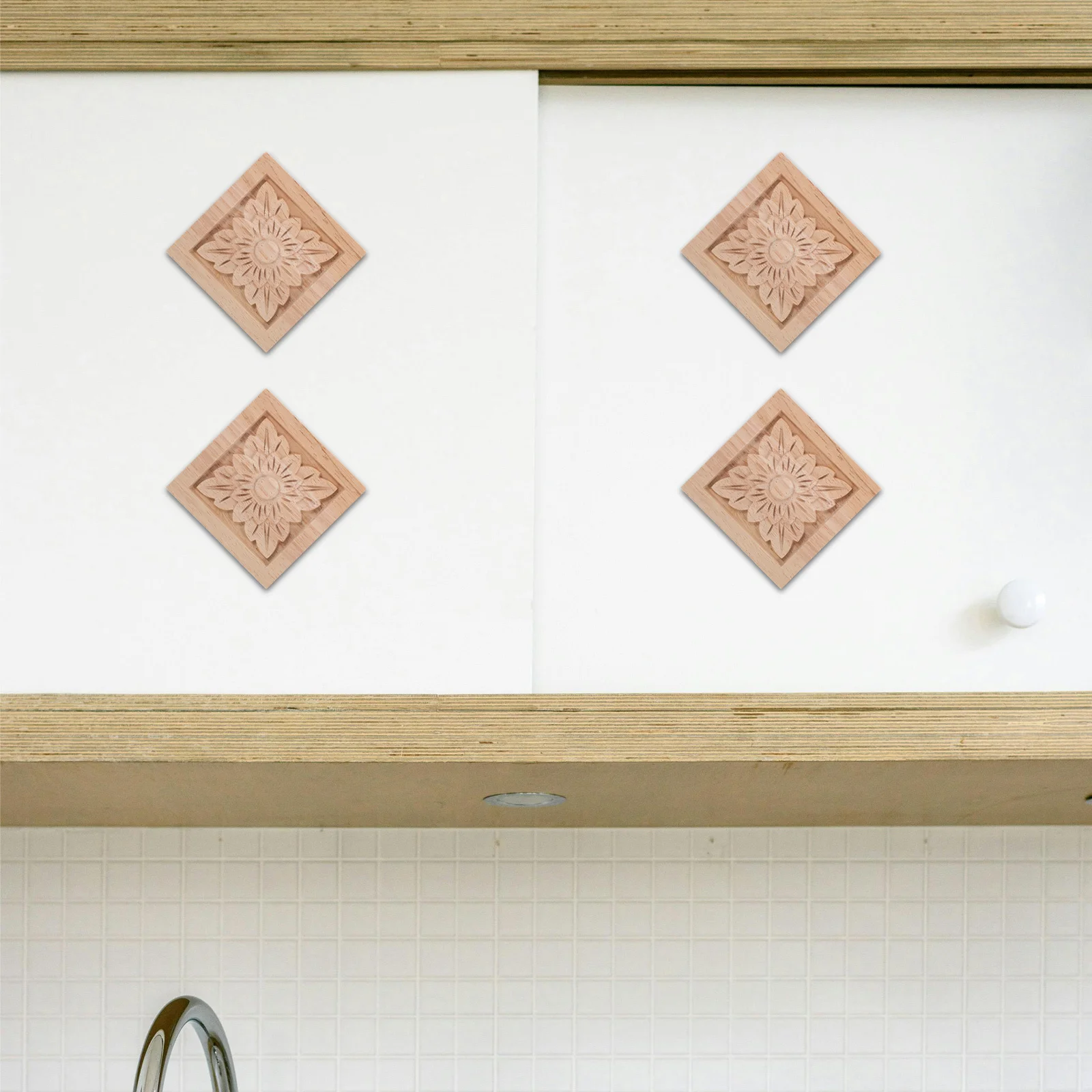 

4Pcs Wood Carving Decals Finely Crafted Furniture Appliques Decorative Wooden Onlays for Cabinet Bed Frame Corner Blocks