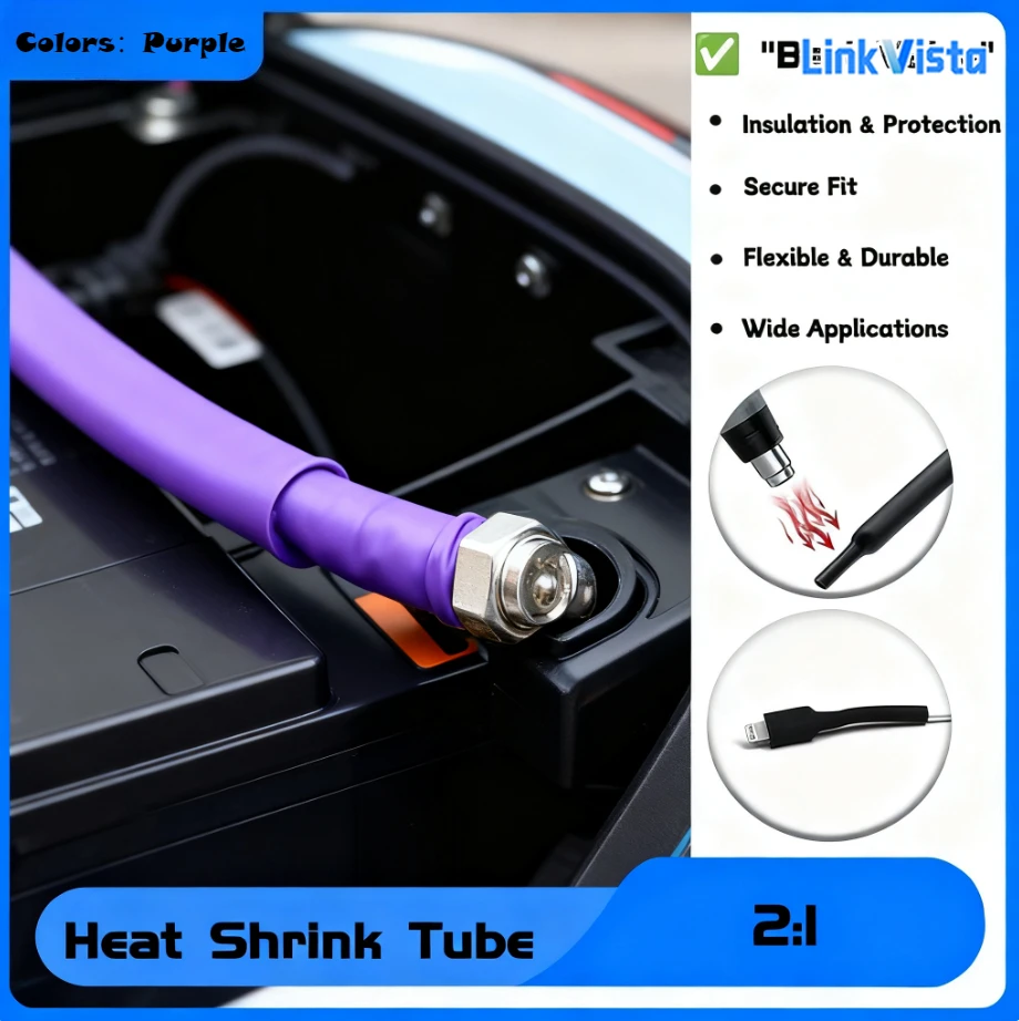 

2:1 Shrink Ratio Purple Heat Shrink Tubing Polyolefin DIY Cable Sleeve for Wire Repair & Insulation 2-50mm Diameter Cable Sleeve