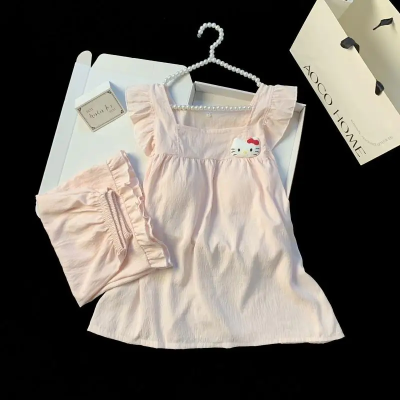 

Sanrio с нагрудником, пижама, 2 шт., летняя юбка на подтяжках для девочек «Hello Kitty», студенческий жилет, шорты, домашняя одежда, которую можно носить на улице